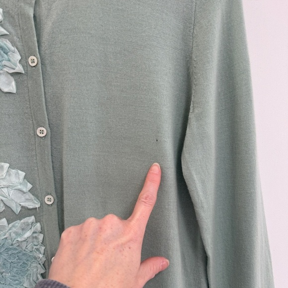 J. Crew Floral Appliqué Jackie Cardigan Mint Green Medium - Picture 4 of 6